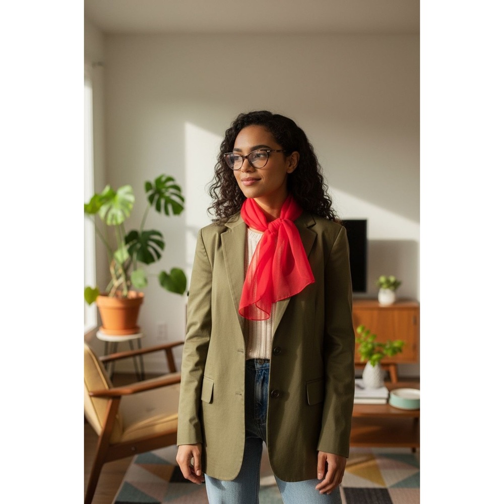 Women's Red Chiffon Rectangle Scarf Spring Fashion academia classic timeless‎